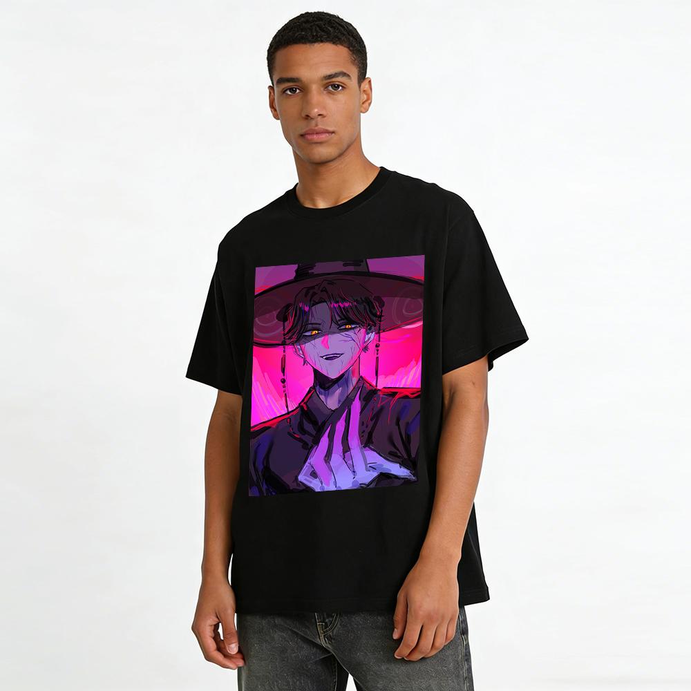 Dark Style Weird Heterochromia Character Print Top Niche Streetwear Loose Casual T-Shirt Pure cotton T-shirt