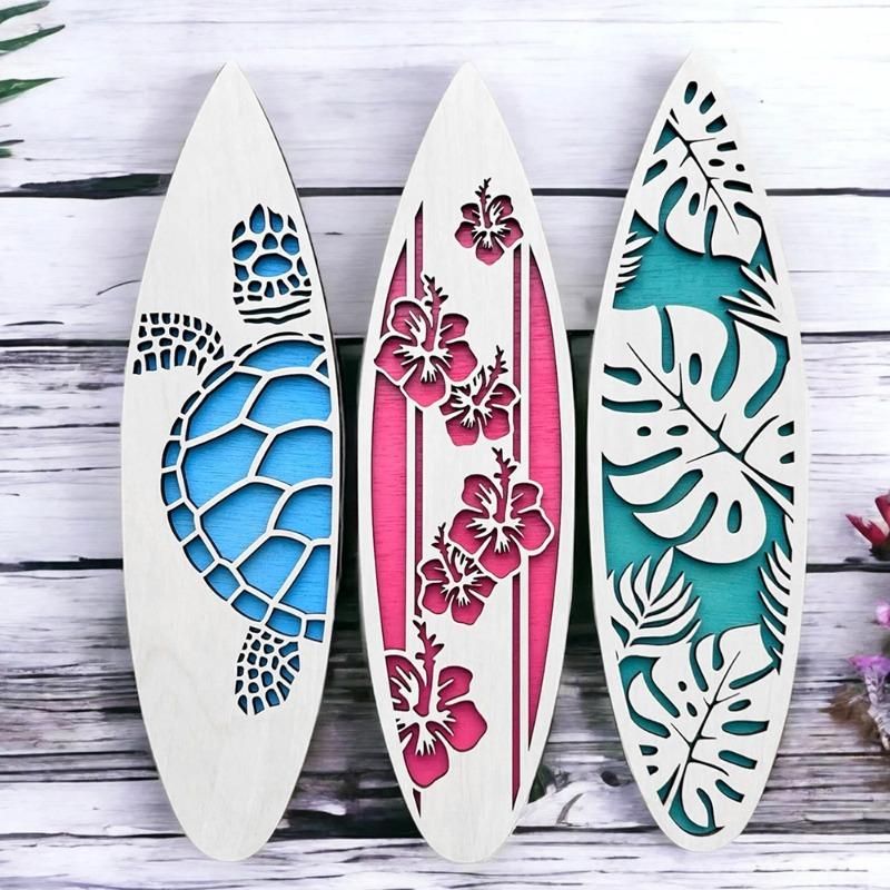 3 Pcs Surfboard Wall Decor Surfboard Hanging Sign Available for Party Tropical Beach Room Decor Wooden Decoration for Hawaiian