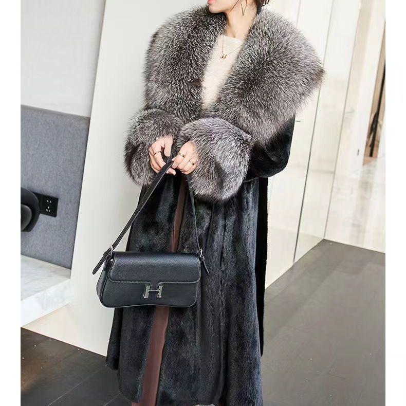 Cross Internet Celebrity Imitation Leather Mink Coat New Fur Lady Coat Fox Imported Fur Collar Mink Coat Mink Coat