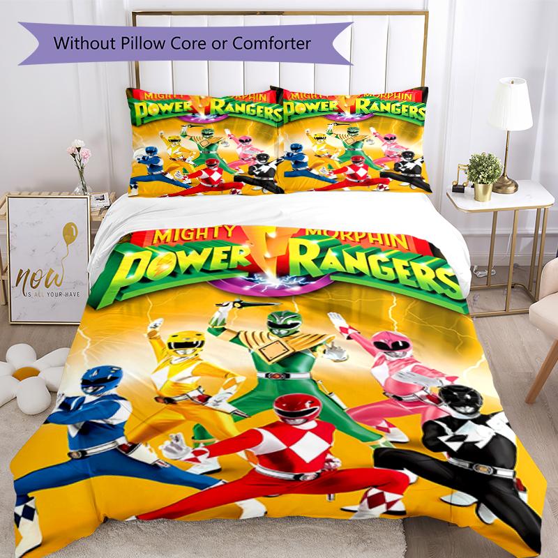 3pcs Mighty Morphin Power Rangers Pattern Bedding Set Duvet Cover Set Includes Duvet Cover &pillowcases, Perfect All Season Bedroom Decoration & Gift