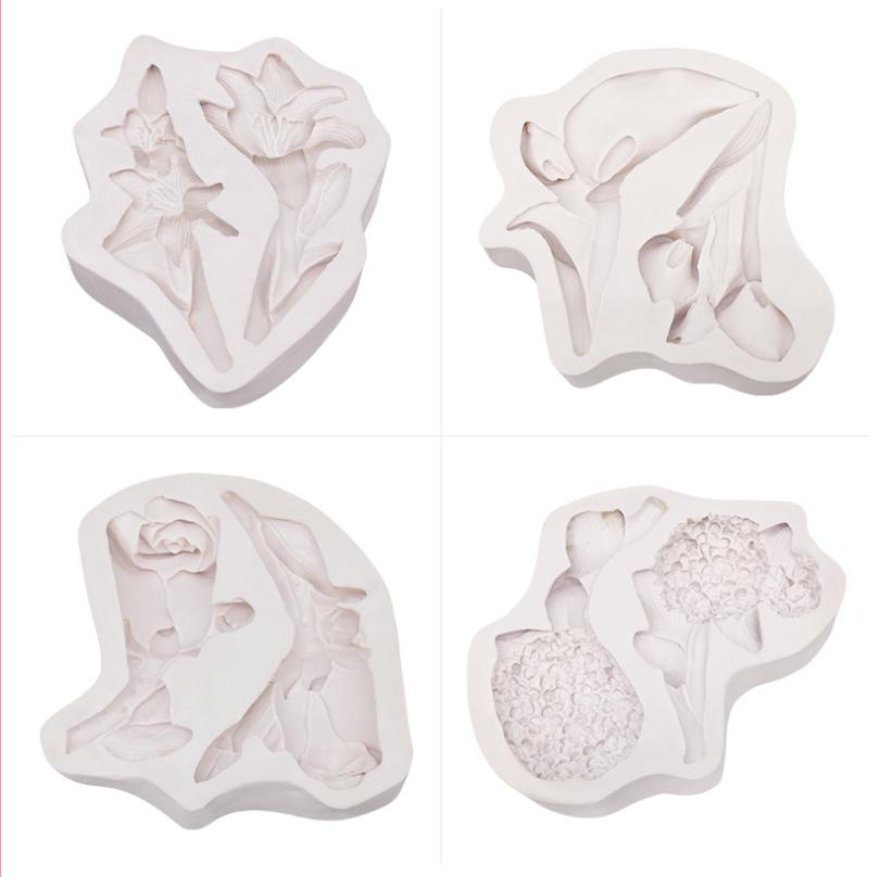 Lily Hydrangea Silicone Soap Mold Wax Candles Plaster Mold Home Kitchen Cake Baking Mold