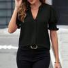 Women's V-Neck Elegant Puff Sleeve Color Shirt Top