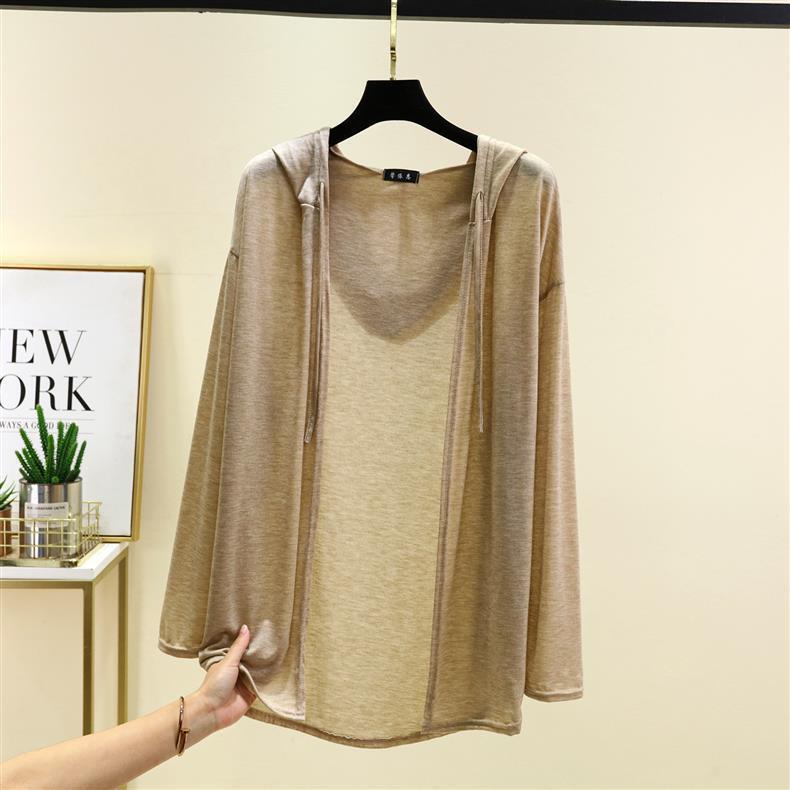 Women's Summer Tencel Hooded Cardigan - Solid Color Long Sleeve Shawl, Loose Plus Size AC Shirt Jacket