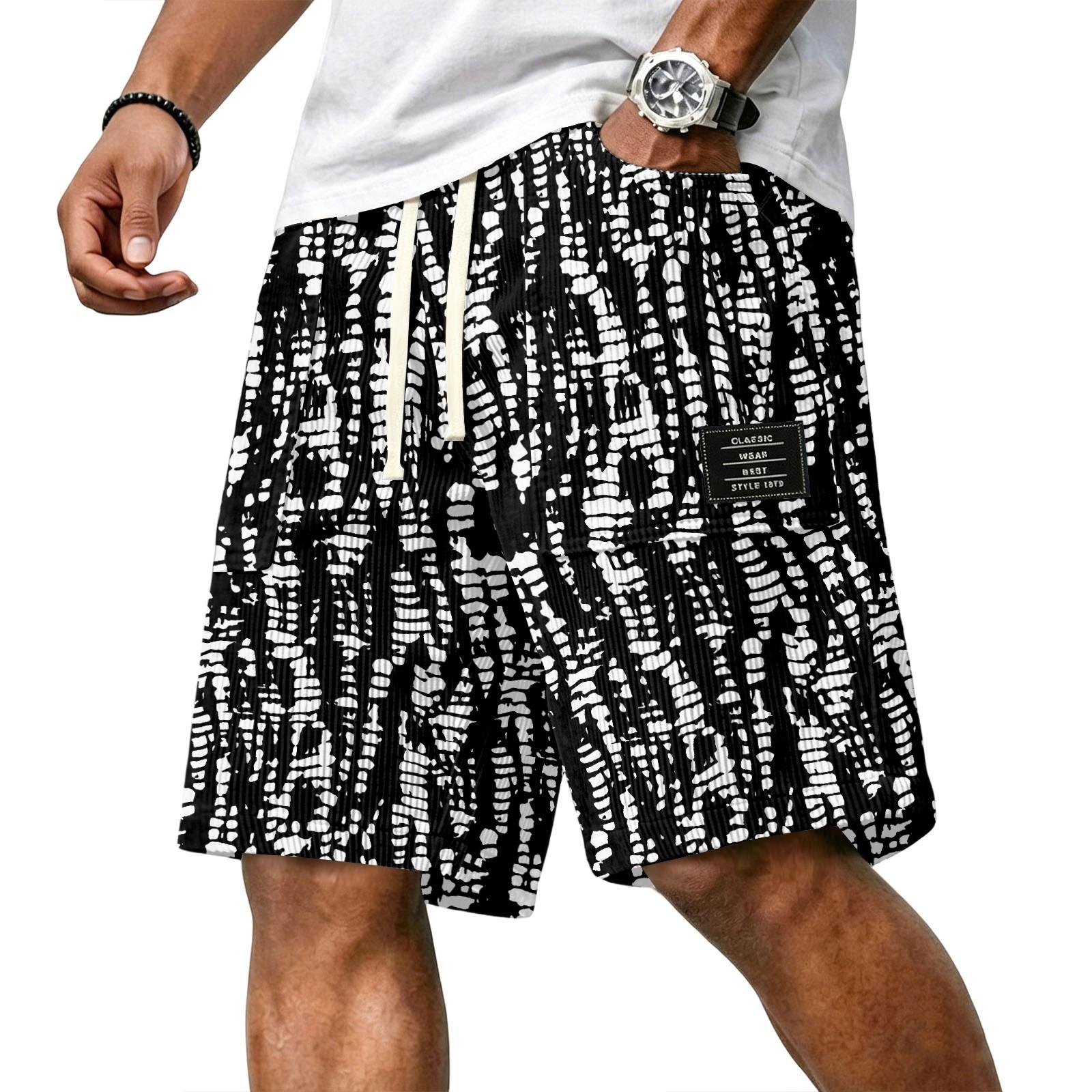 Men s Casual Corduroy Drawstring Shorts Gradient Pattern Elastic Waistband Lightweight Summer Beachwear L