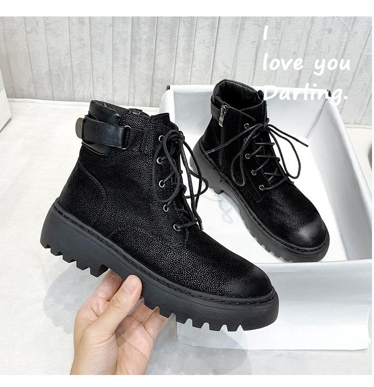 

Модные ботинки-жокейки с пряжкой, на шнуровке, зимние ботинки для женщин, обувь из искусственной кожи, толстый каблук, круглый носок, до щиколотки, короткие ботильоны femme 5 чёрный