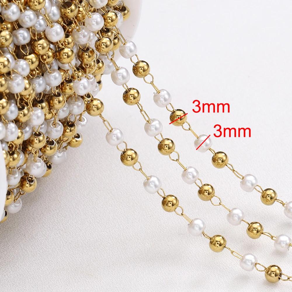 1M Stainless Steel Gold Color Chain Colorful Crystal Beads Chains for DIY Women Necklaces Bracelets Jewelry Making Accessories