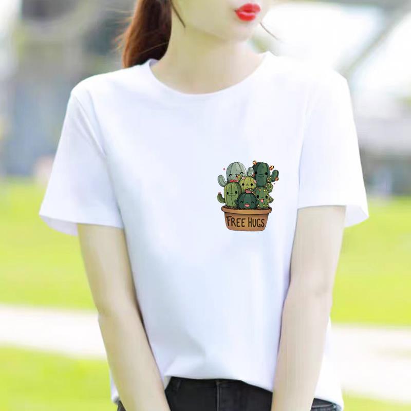 Bottom Shirt Ins Sweet Simple Flowers Round Neck Wear FeUnisex Print Fashion Internet Celebrity Commuter Shortsleeved Tshirt