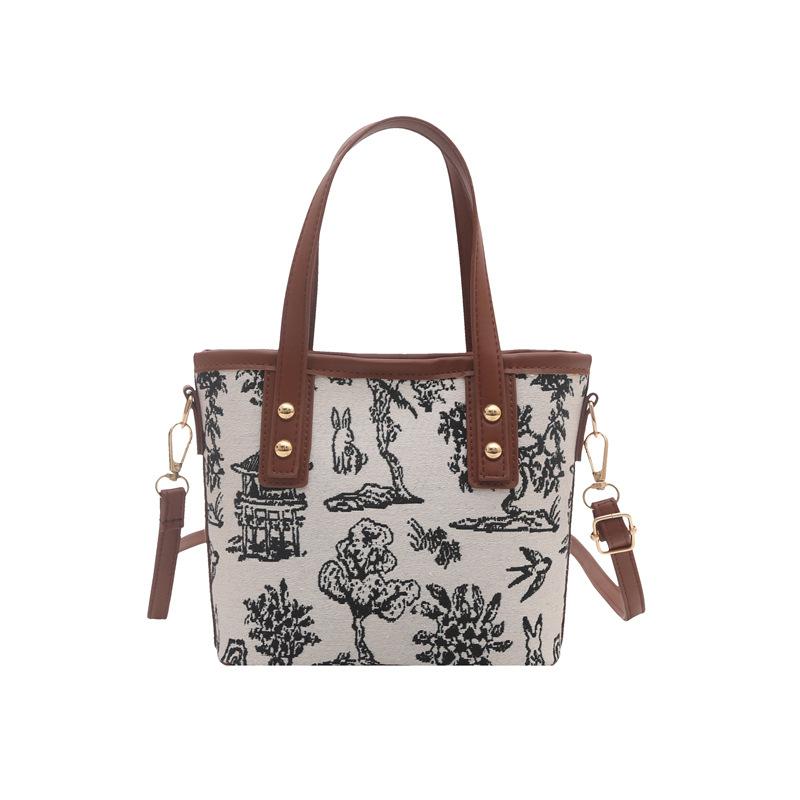 

Chinese fashion bag large capacity spring and summer new versatile splicing commuter shoulder bucket bag