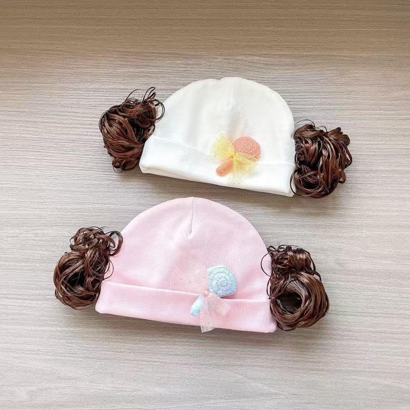 Baby Girl Cotton Beanie - High Elasticity, Cute Wig-Style Hat for Newborns, Spring & Autumn Style