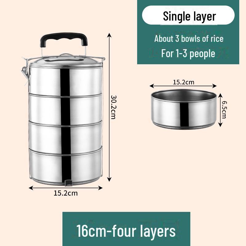 Многослойный портативный ланч-бокс из нержавеющей стали с большой вместимостью для студентов 16cm four layers 2354₽