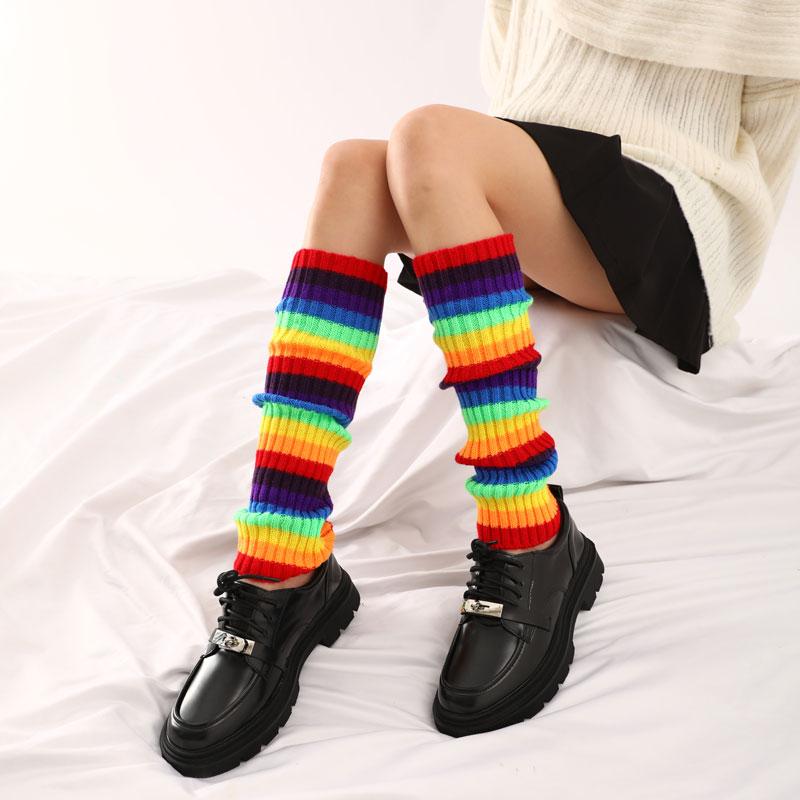 

Женские радужные гетры в стиле Лолита, готические зимние теплые носки, милые японские вязаные носки Y2k, чехол для ног One Size