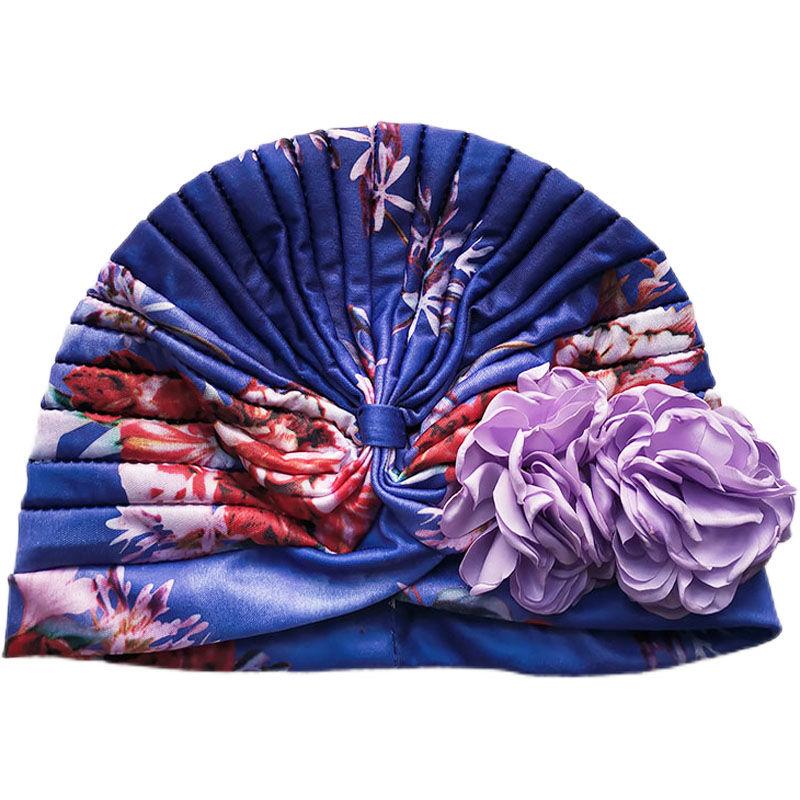 Spring and Summer Sweet Big Flower Headgear Retro Pullover Hat Female Dancing Confinement White Hair Headgear Travel Headscarf Hat