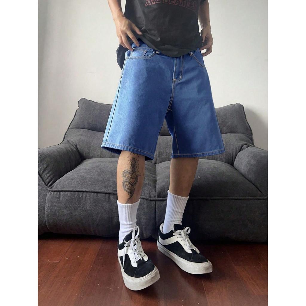 Summer Trend Niche Retro Denim Shorts Men's Loose Casual Trendy Brand Five Quarter Pants
