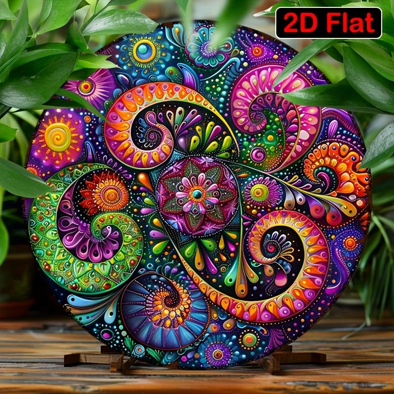 Vibrant Psychedelic Paisley Mandala Round Metal Sign D Flat Printed Colorful Boho Art Tin Plaque Trippy Hippie Style Home G