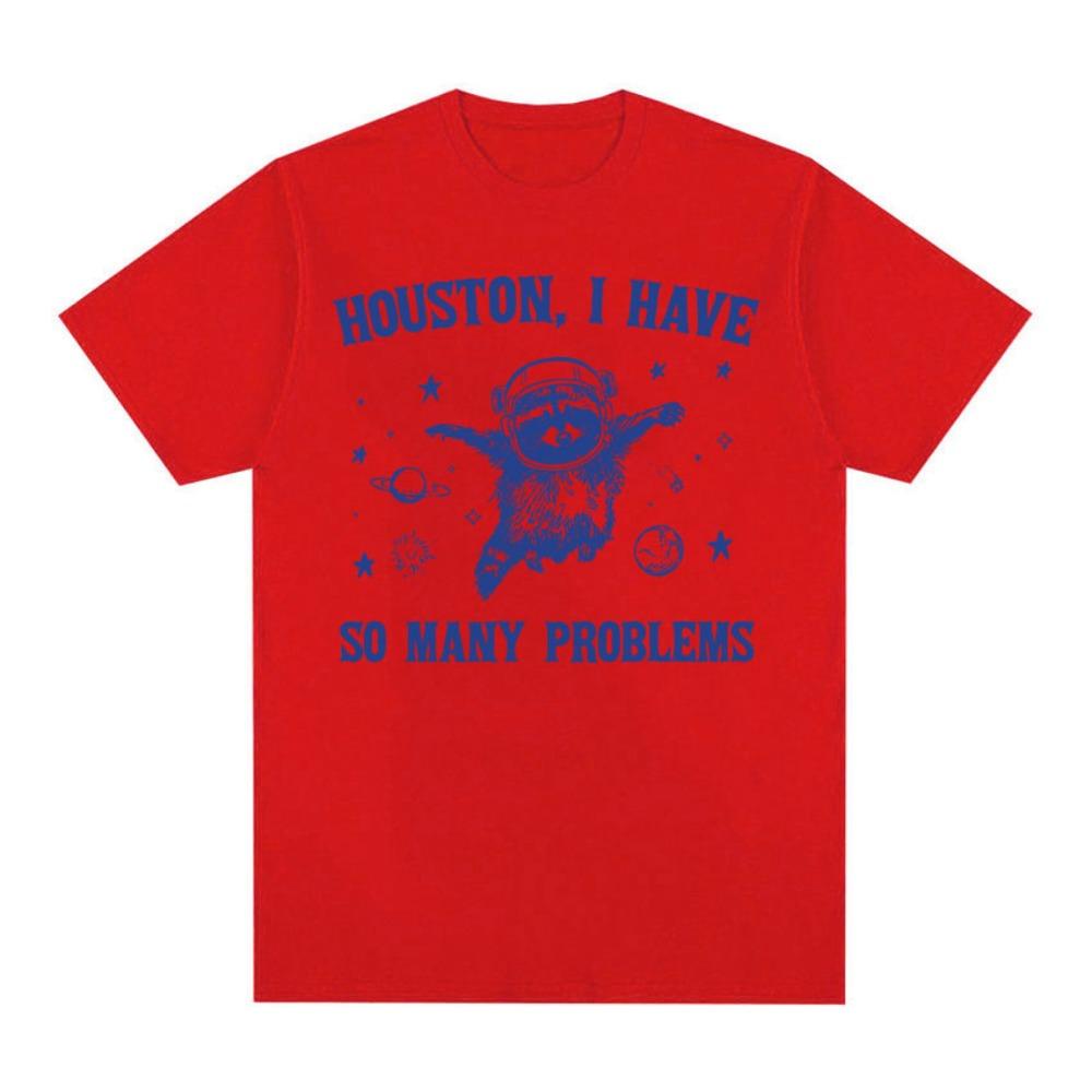 Grappig Retro Houston I Have So Many Problems Meme T-shirt Wasbeer in de Ruimte Grappig T-shirt Heren Dames Esthetisch T-shirt