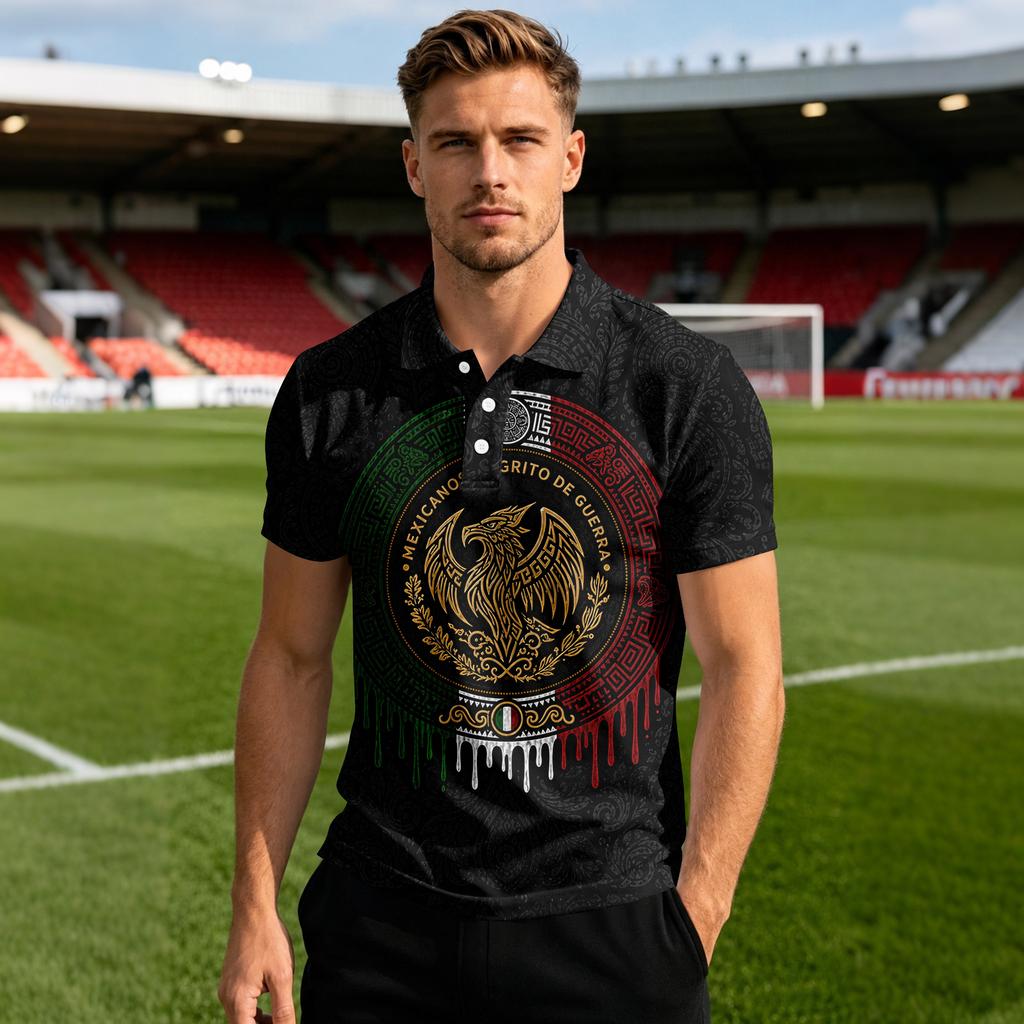 Men's Short Sleeve Shirt with Mexico Flag Print Fan Support Summer Top