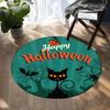 Happy Halloween Round Carpet Castle Bat Print Area Rug for Living Room Bedroom Chair Non Slip Horror Theme Floor Mats Yoga Mat