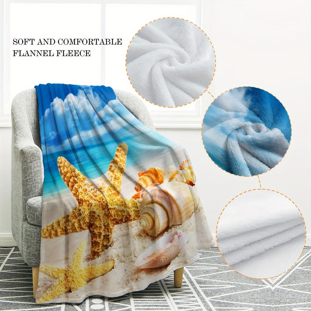 Coastal Decor Blanket with Starfish Design Soft Lightweight for Sofa Bedroom Bring Beach Vacation Vibe Home