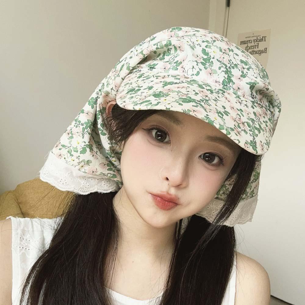 Lace Headscarf Baseball Hat Floral Strappy Bandana Cap Driving Scarf Peaked Cap  Camping