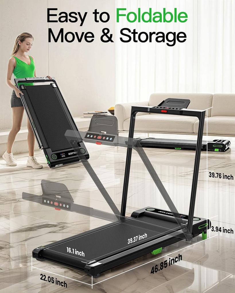 Akluer 480L-B Incline Walking Pad with Foldable Handle, 2.5HP Quiet Motor, LED Screen & Remote Control, 150kg Max Capacity, Anti-slip Belt