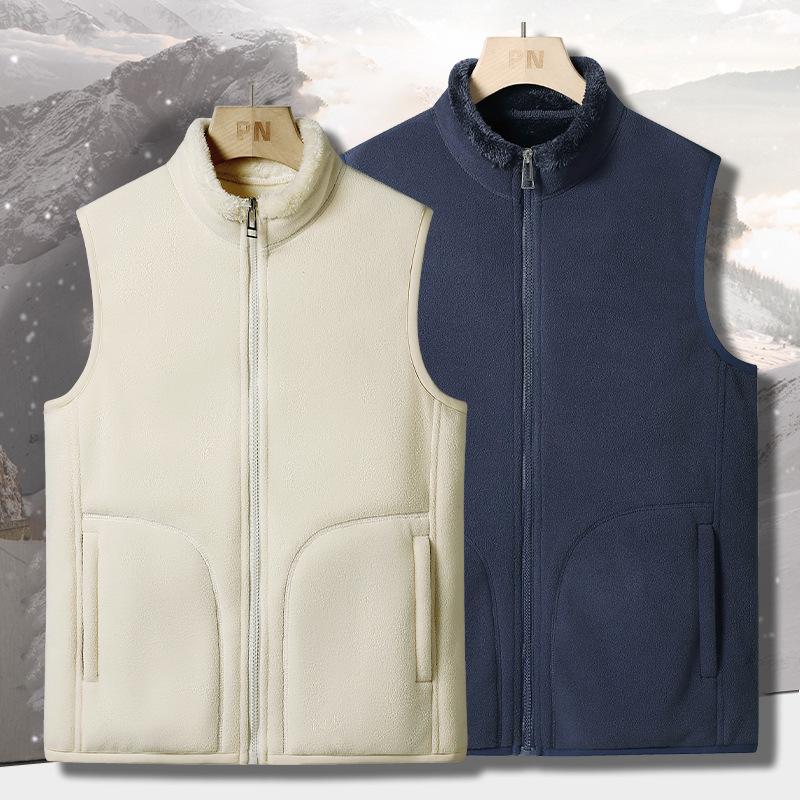 Thick Coral Fleece Couple Vests with Zipper Pockets – Warm and Stylish for Men and Women
