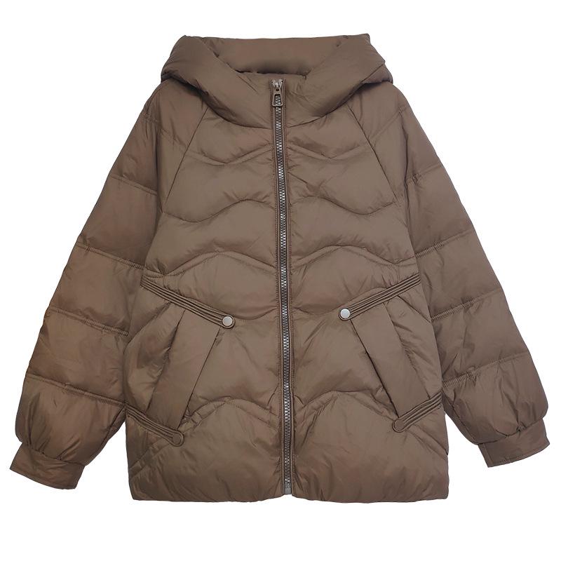 Mom's Lightweight White Duck Down Winter Jacket - Stand Collar, Loose Fit, Warm Fashion Coat for Middle-Aged Women