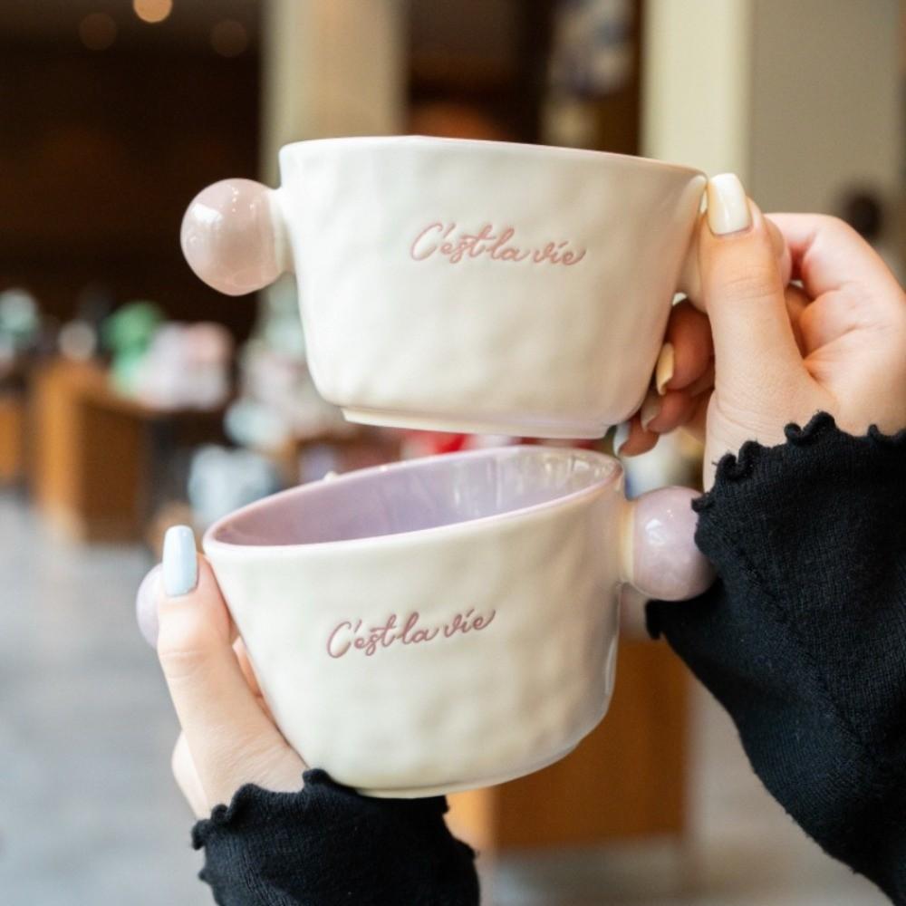 

Fashionable Dual Ear Ceramic Bowl Light Luxury Oat Bowl Modern Yogurt Bowl Yogurt Serving рожевий