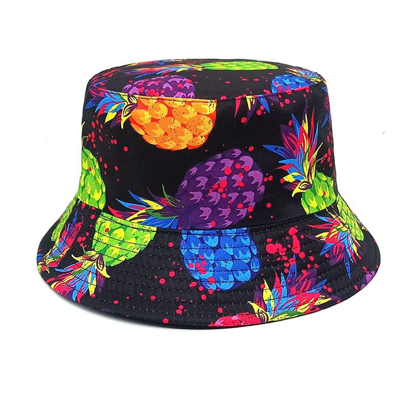 Cartoon Pineapple Print Bucket Hats Unisex Spring and Summer Polyester Fiber Sun Hat Outdoor Sports and Leisure Bucket Hat
