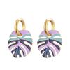 Orecchini a cerchio rotondi smaltati colorati con ciondolo a foglia grande in acciaio inossidabile color oro per donna Gioielli Statement Vintage