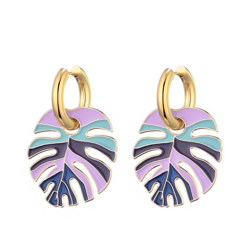 Orecchini a cerchio rotondi smaltati colorati con ciondolo a foglia grande in acciaio inossidabile color oro per donna Gioielli Statement Vintage