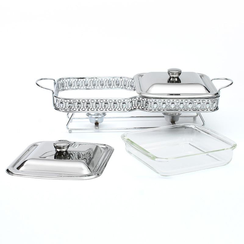 Rectangular Glass Alcohol Stove 1.8L Double-connected Food Heating Container Restaurant Daily Alcohol Pot