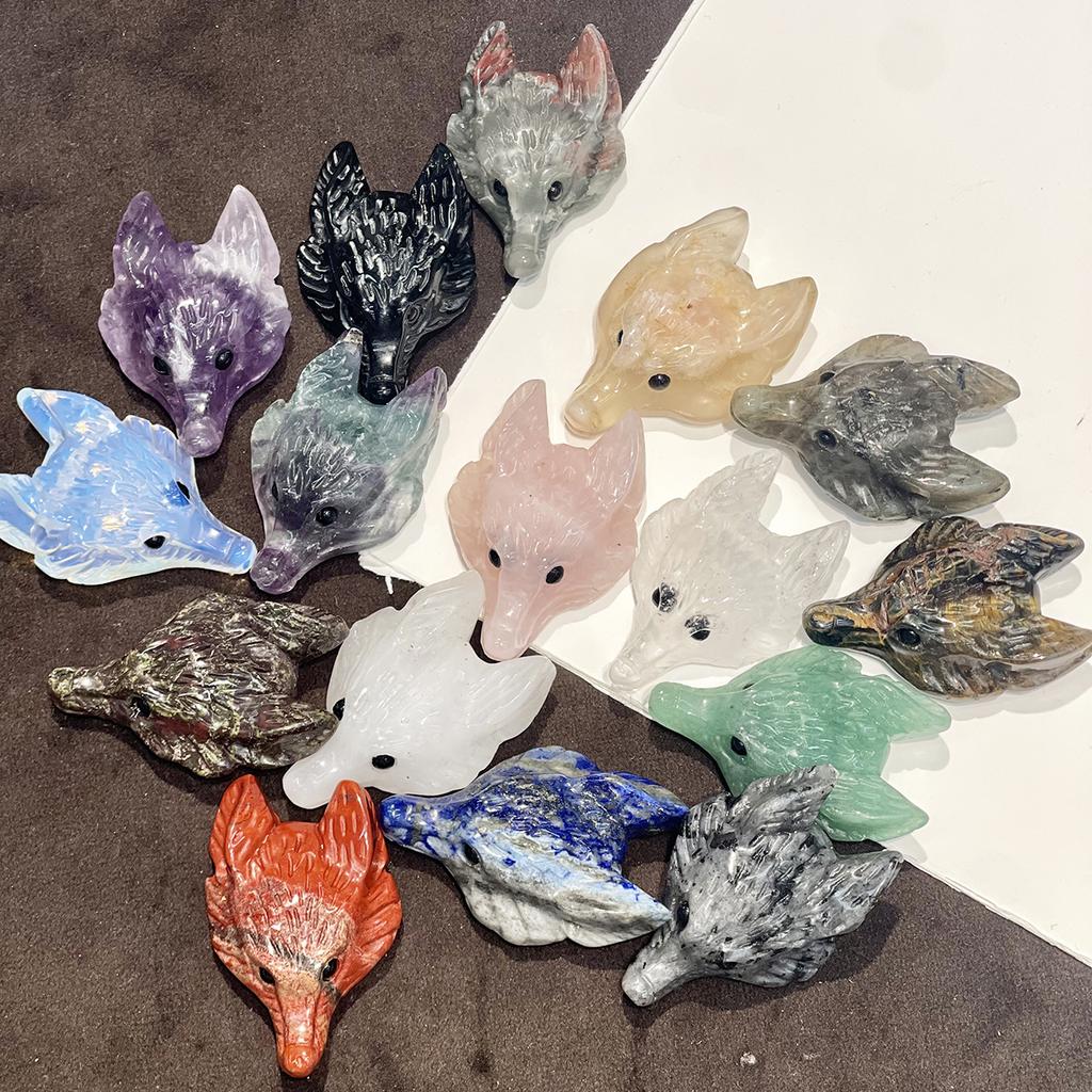 1Pc Natural Crystal Wolf Head Figurine 26×40mm Hand Carved Gemstone Animal Statue For Pocket Decor Crystal Collection
