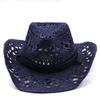 New Summer Outdoor Unisex Hollow Out Woven Cowboy Hat Sun-Protective Western Cowboy Straw Hat