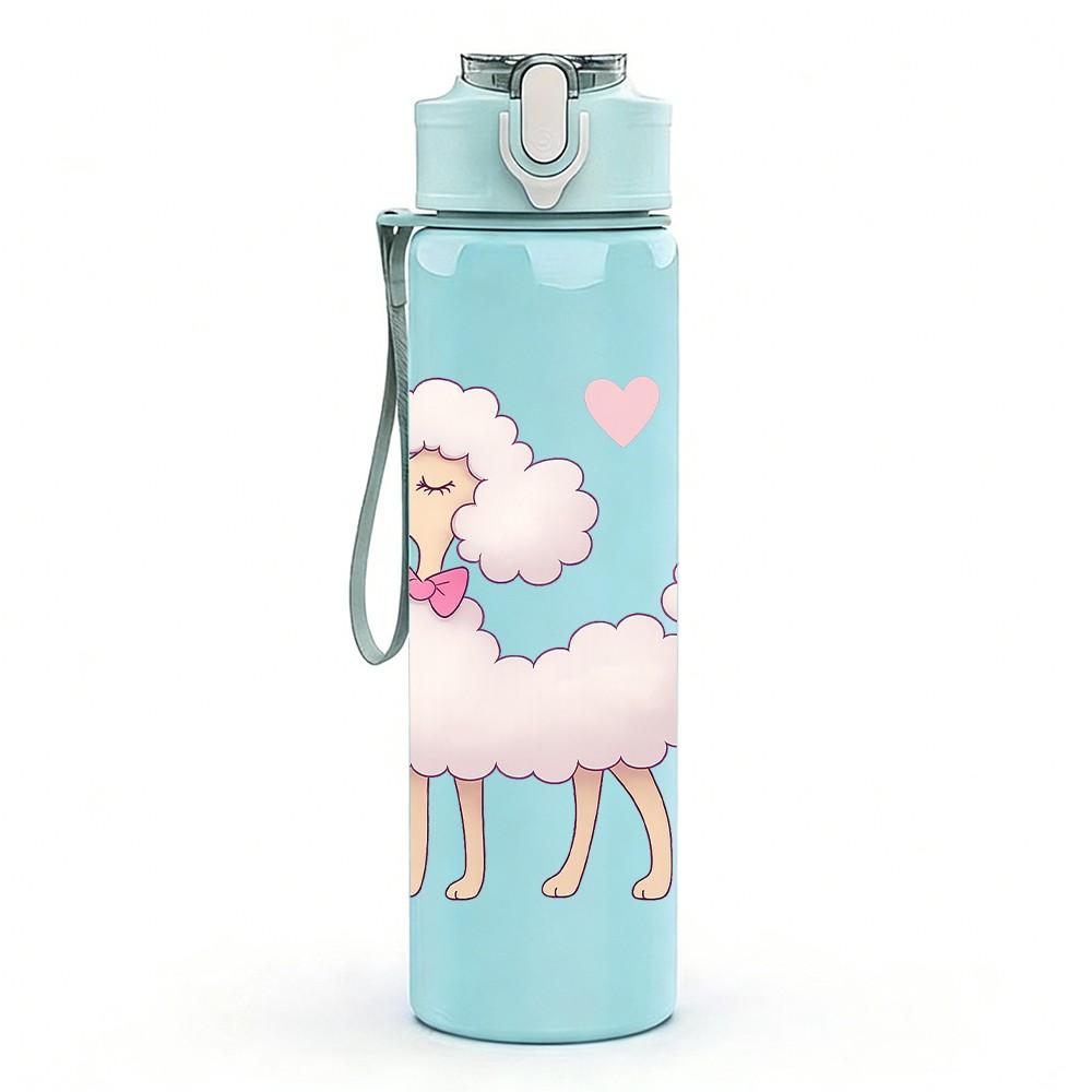 1PC Pink Heart Poodle Dog Portrait 750ml Color Plastic Sports Water Bottle Leakproof Flip Straw Lid Suitable for Sports Office Home Use