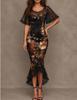 Vintage Gothic floral print lace mesh short-sleeved mermaid medium-length dress, European and American cross