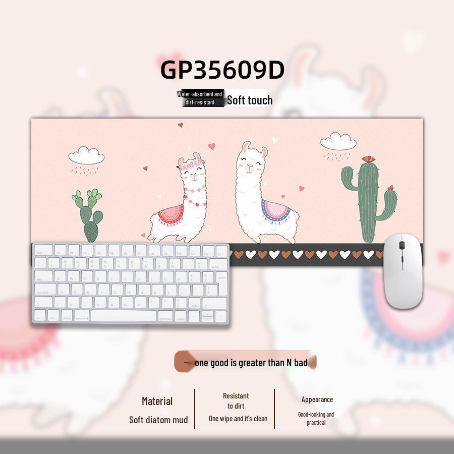 Tech Leather Healing Girl Large Mouse Pad with Cartoon Animal Design - Thick Keyboard and Wrist Rest Desk Mat