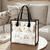 Cute Cat Printed Tote Bag Fashionable Casual Portable Large Capacity Daily Use Shopping Shoulder Handbag
