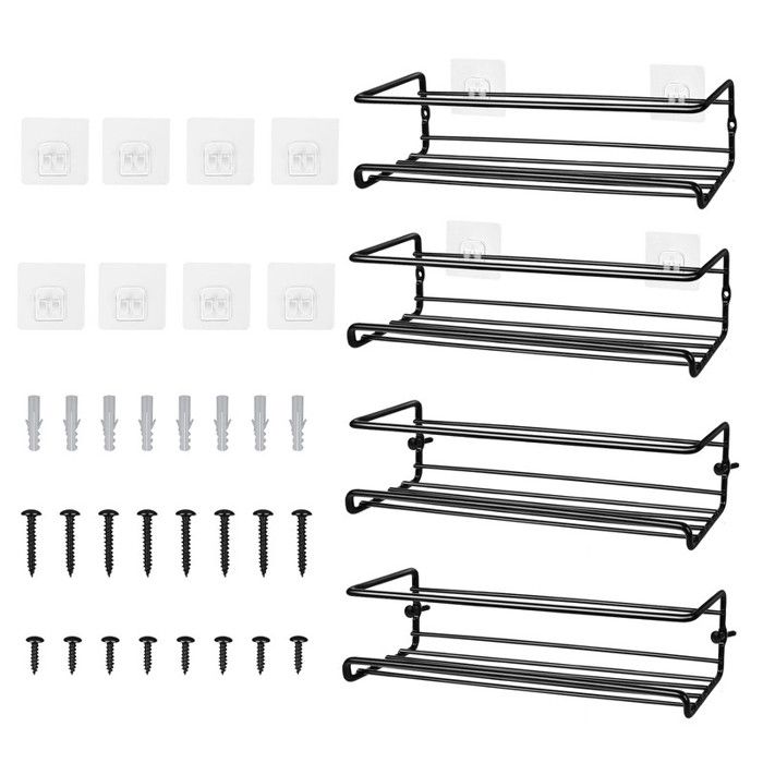Set of 4 Kitchen Spice Storage Spice Rack (black)