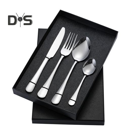 

Набор столовых приборов из 4 предметов из нержавеющей стали, набор столовых приборов для пищевых продуктов с ящиком для хранения, ложки, вилки, резак, зеркально отполированная посуда для домашней кухни серебряный