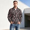 Men's Fall Winter Pattern Print Zip-Up Pullover Stand Collar Casual Wrinkle- Athletic Top