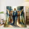 Our Lady with Angels Printed Blanket  Printed Blanket for Living Room Bed Couch Lunch Break Soft Cozy Blanket for Friend's Festival Gift