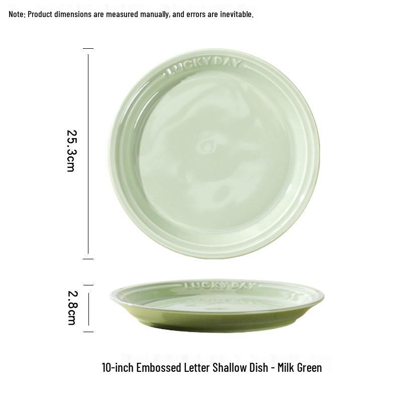 Creative Matcha Green Embossed Ceramic Dishware Set: Includes Plates, Rice Bowls, and Large Soup Bowl