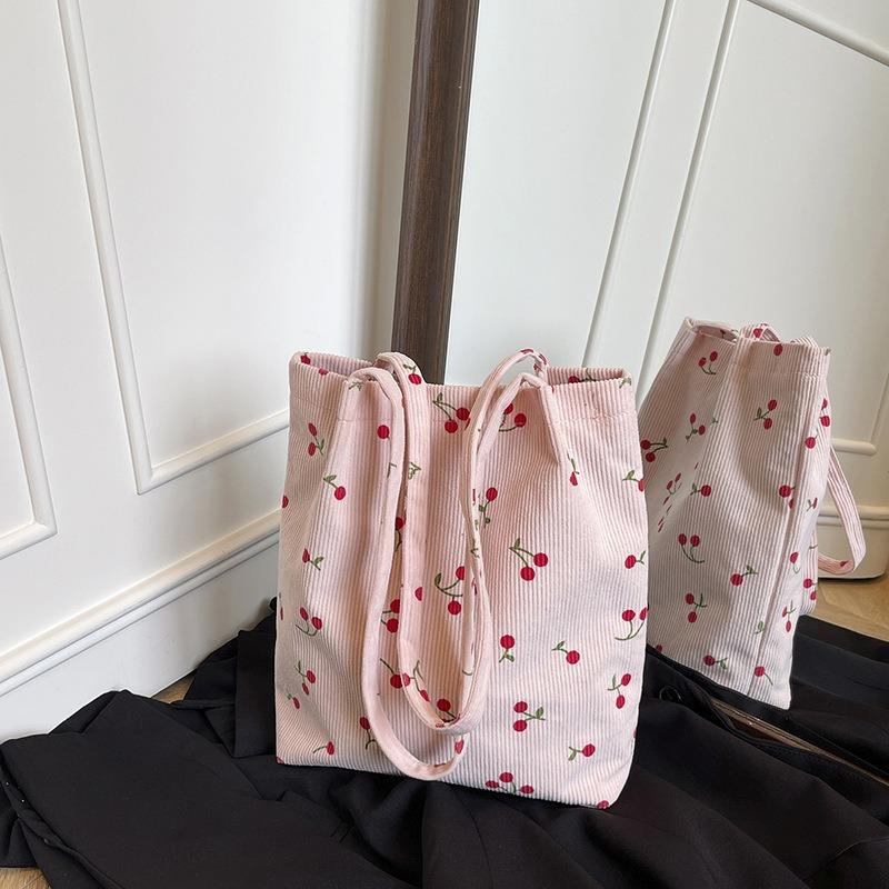 Tasche Damen neu lässig große Kapazität schön einfach Mode College-Stil Umhängetasche Kirsche Erdbeere Cordtasche