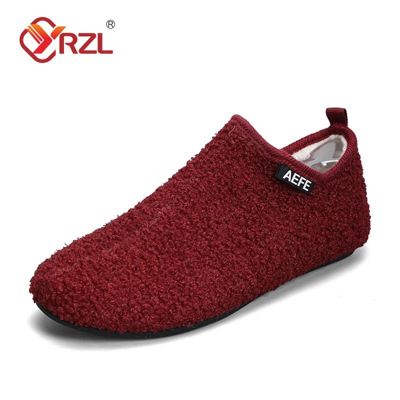 YRZL Fashion Men Winter Cotton Shoes Warm Slip On Lightweight Winter Shoe Male Plush Bedroom Home Cotton Loafers Man Warm Shoes