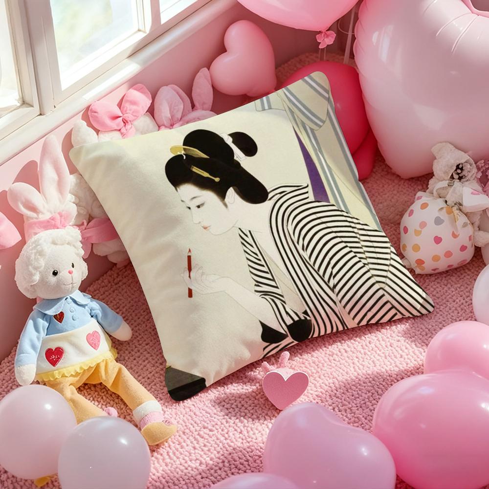 Japanese Lady Classic Cushion Cover Pattern Printed Pillowcase for Living Room Sofa Cushion Cover & Bedroom Decor