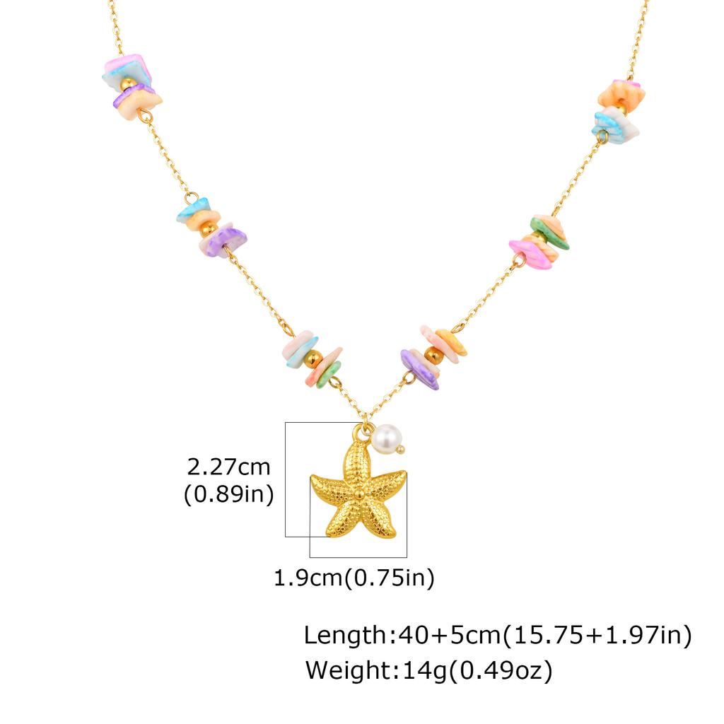 Summer Bohe Starfish Shell Conch Charms Pendant Neccklace for Women, 18k PVD Gold Plated Stainless Steel Beach Holiday Gift