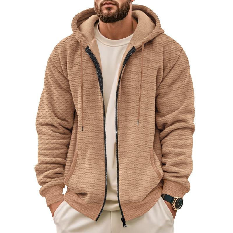 Men's Sweater Coat Fall Winter Composite Velvet Zipper Cardigan Casual Hooded Sweatshirt Sweater Fashion Men's Clothing