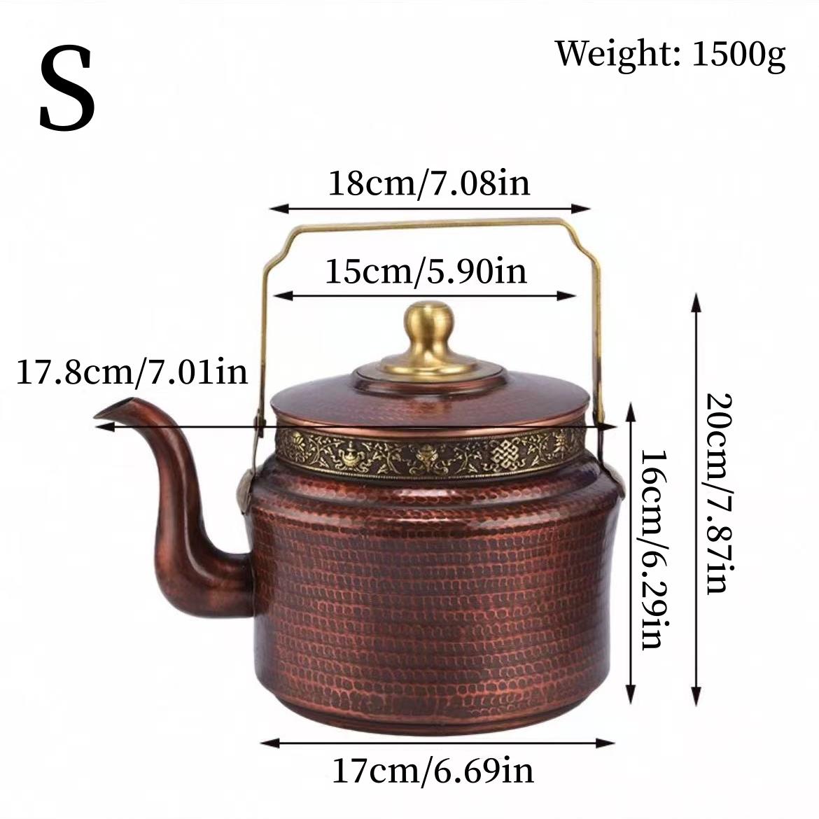 Tibetan-Style Eight Auspicious Copper Hand-Hammered Water Kettle Thickened Handle Home Use Water Offering Kettle Butter Tea Pot