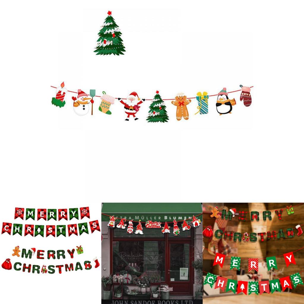Colorful Christmas Banner Flag Decor Featuring Santa And Elk For Festive Home Ornaments