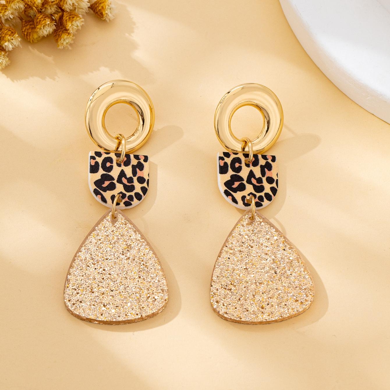 

Women s Earrings, Geometric Leopard Print Fashion Pendant Earrings, Suitable for Daily Wear and Vacation Wear золотистый